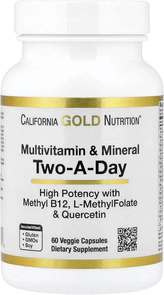 California Gold Nutrition Multivitamin and Mineral with Methyl B12, Vitamin C, L-MethylFolate and Bio-Quercetin, Two-A-Day, 60 Veggie Capsules 2
