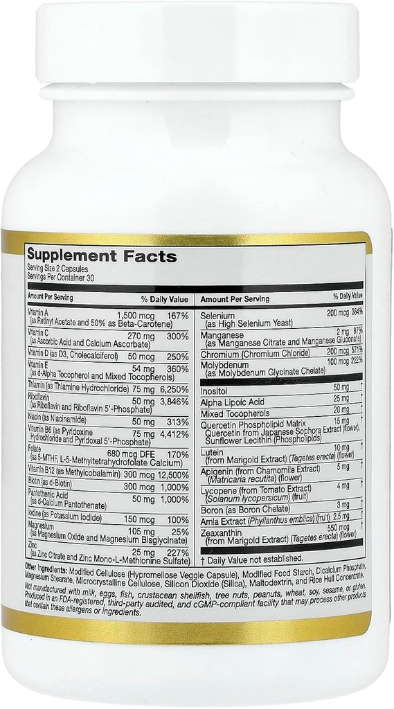 California Gold Nutrition Multivitamin and Mineral with Methyl B12, Vitamin C, L-MethylFolate and Bio-Quercetin, Two-A-Day, 60 Veggie Capsules 3