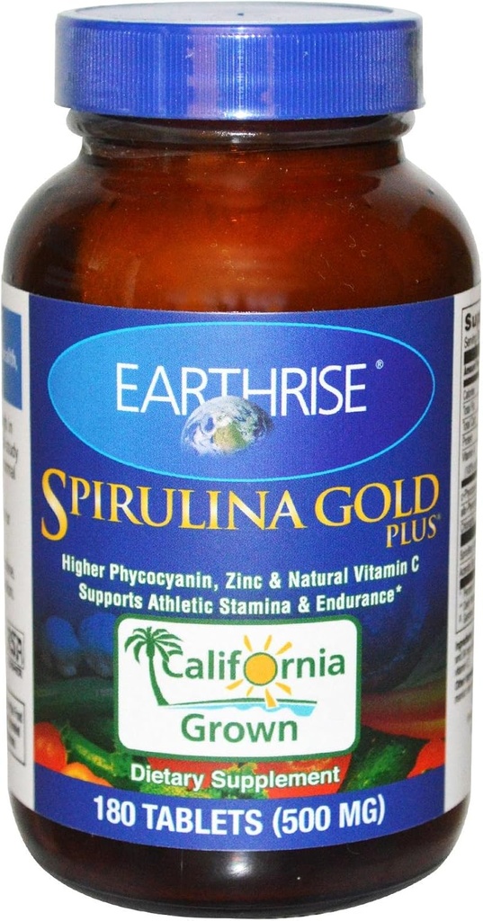 Earthrise Spirulina Gold Plus 500mg Tablet 180 counts, Natural Premium Spirulina from California- Vegan, Gluten Free, Keto Friendly, Non -GMO Super Food high in vitamins & minerals. 2