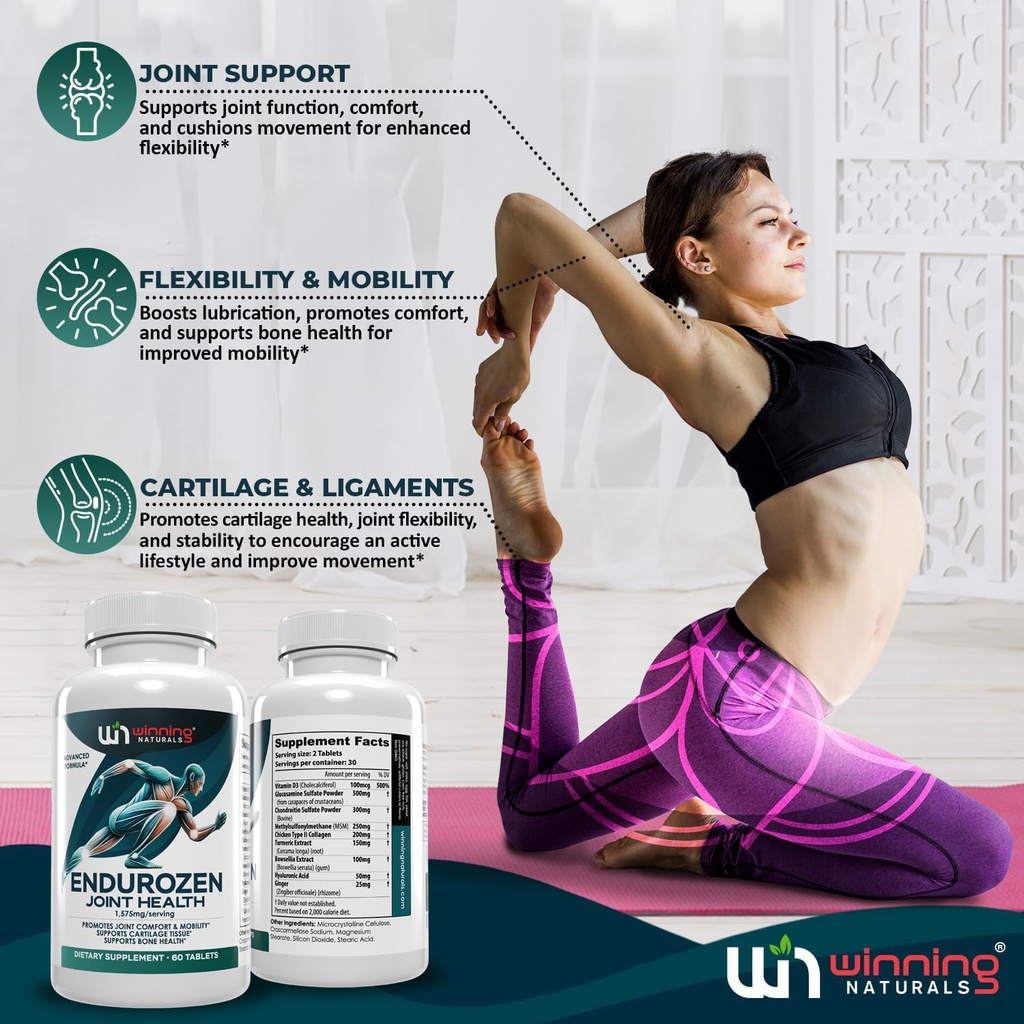 EnduroZen Joint Support Supplement Advanced Formula (60 tabs) - Glucosamine, Chondroitin, MSM, Turmeric| Joint Health & Mobility Support| Non-GMO| for Men & Women| Supports Cartilage & Flexibility 4