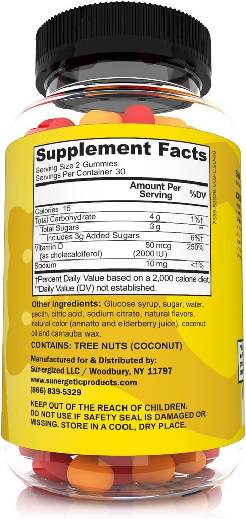 Premium Vitamin D3 Gummies – Powerful Vitamin D Gummies to Support Healthy Bones, Mood & Immune System – 2000 IU of Vitamin D3 per Serving – 60 D3 Gummies 3