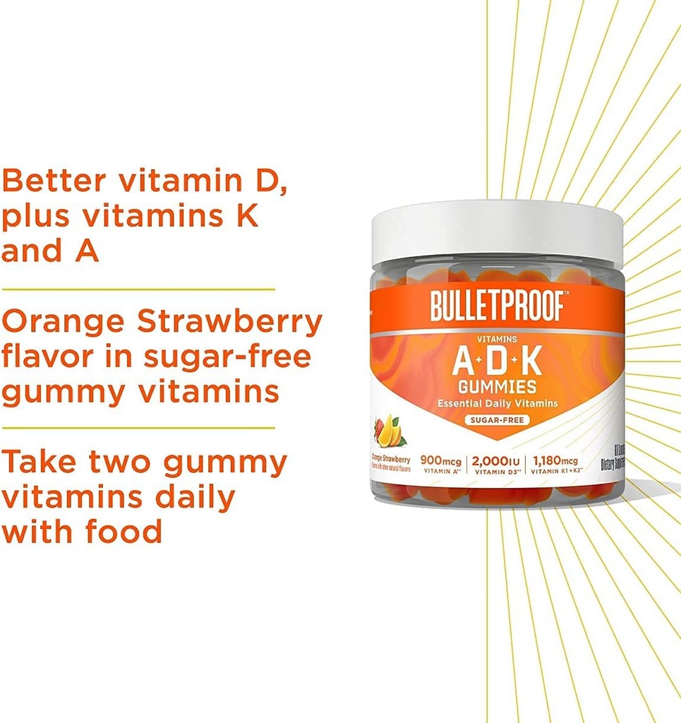 Bulletproof Vitamins A+D+K, 60 Sugar-Free Gummies, Strawberry Orange Flavor |Turmeric Sugar-Free Gummies, 60 Count, Peach Ginger 5