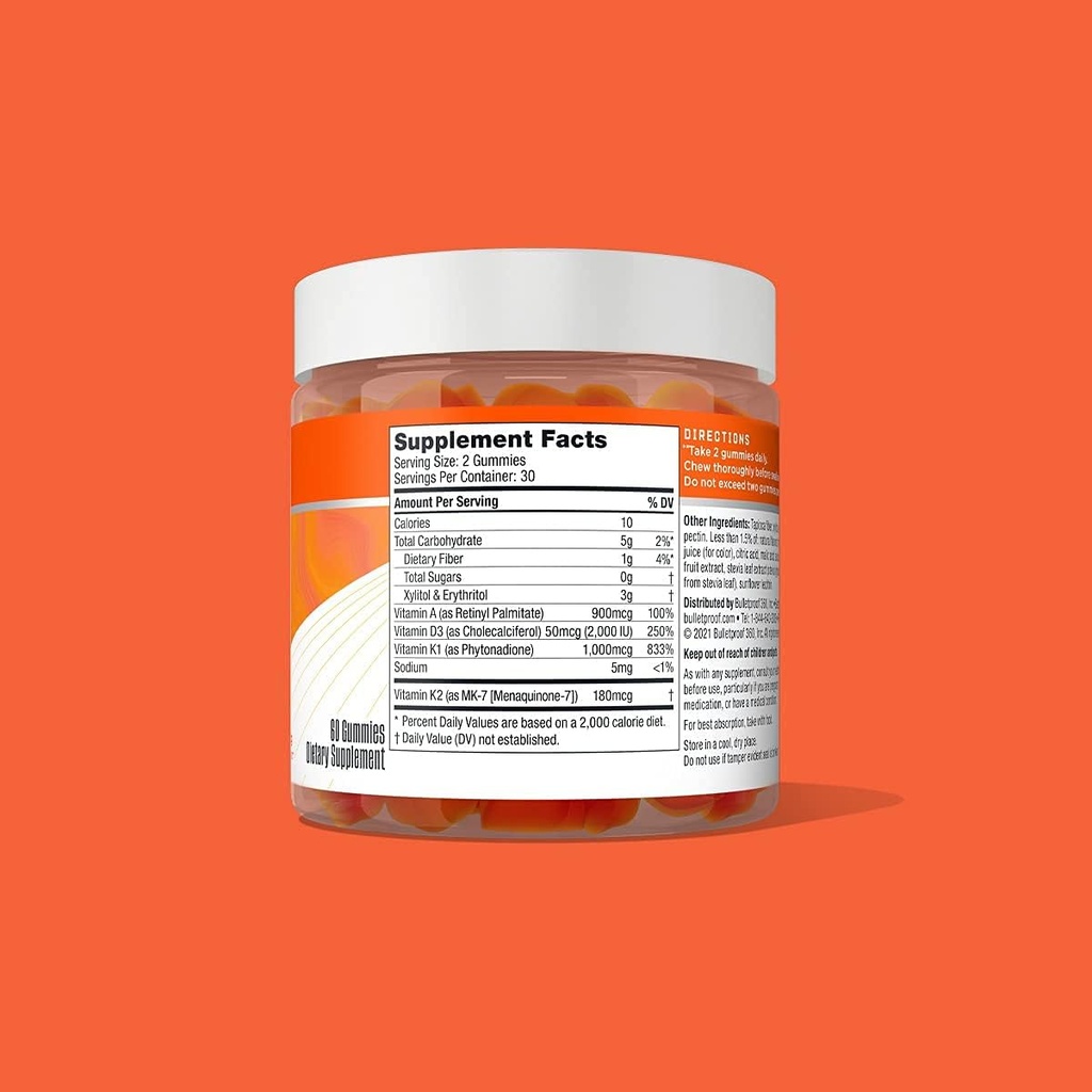 Bulletproof Vitamins A+D+K, 60 Sugar-Free Gummies, Strawberry Orange Flavor |Turmeric Sugar-Free Gummies, 60 Count, Peach Ginger 6