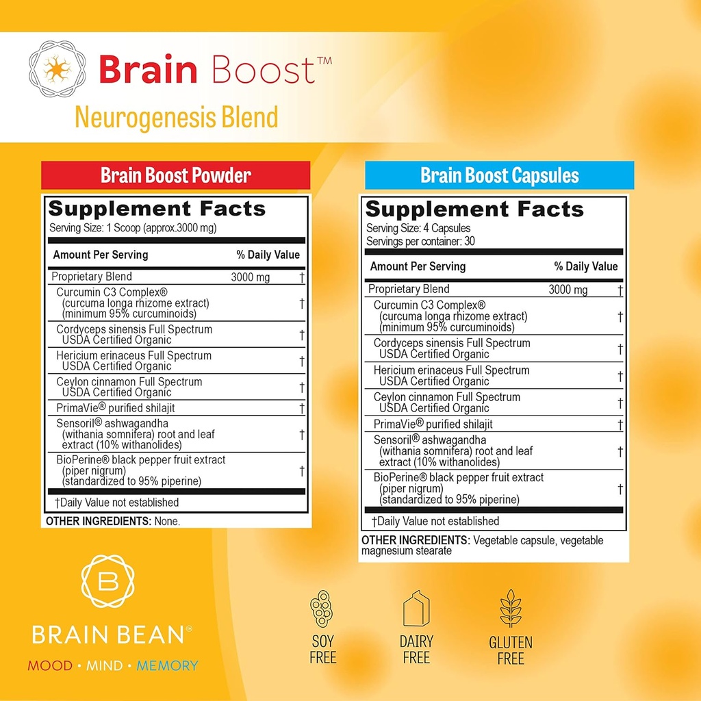 Brain Boost Capsules | with Curcumin, Cordyceps, Hericium, Ceylon Cinnamon, Purified Shilajit, and Ashwagandha | 30 Servings 5