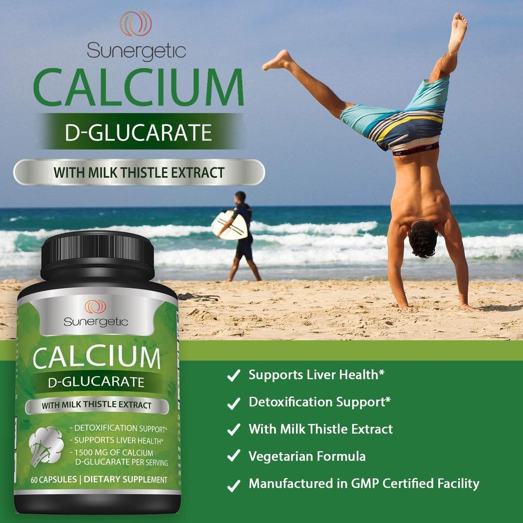 Sunergetic Premium Calcium D-Glucarate Supplement with Milk Thistle Extract - Calcium D-Glucarate for Liver Support & Detox Support – 500mg of Calcium D-Glucarate Per Serving – 60 Capsules 5