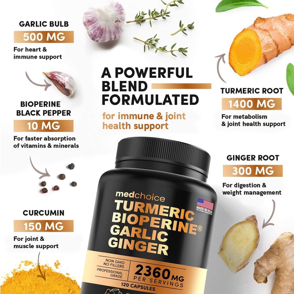 MEDCHOICE Sleep Melatonin (90ct), Turmeric & Ginger (120ct), and Nootropic Brain (120ct) Supplement Bundle - Wellness Trio for Brain, Sleep, & Immune Support - Vegan, Non-GMO, Gluten-Free 4