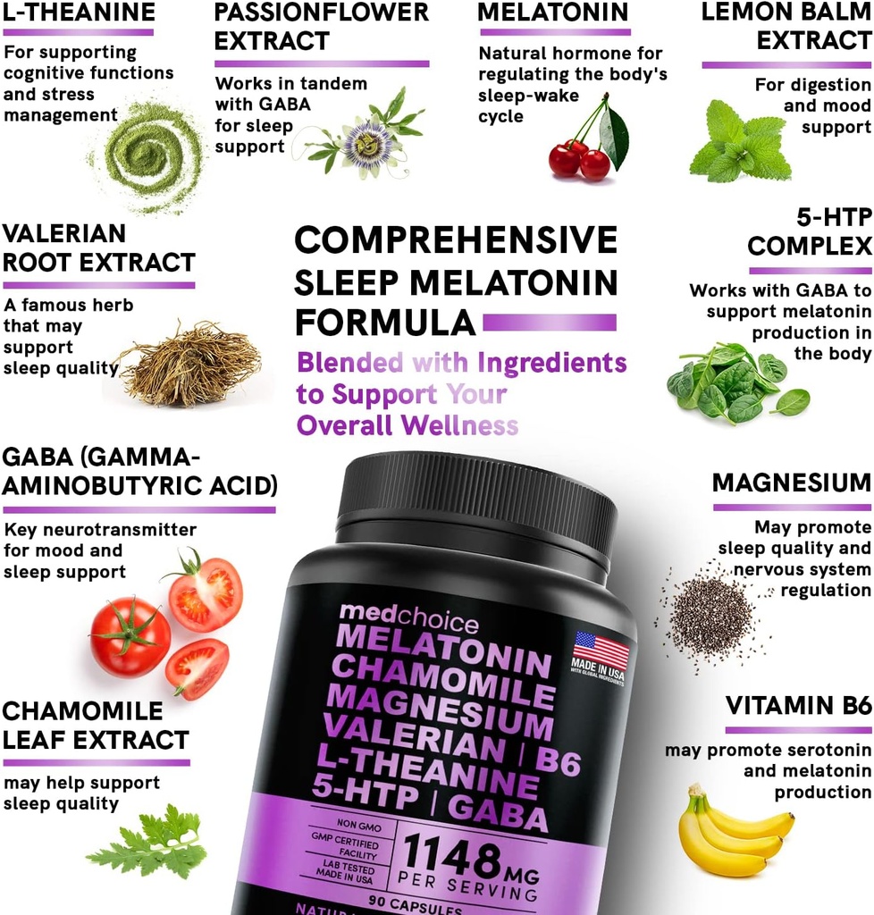 MEDCHOICE Sleep Melatonin (90ct), Turmeric & Ginger (120ct), and Nootropic Brain (120ct) Supplement Bundle - Wellness Trio for Brain, Sleep, & Immune Support - Vegan, Non-GMO, Gluten-Free 6