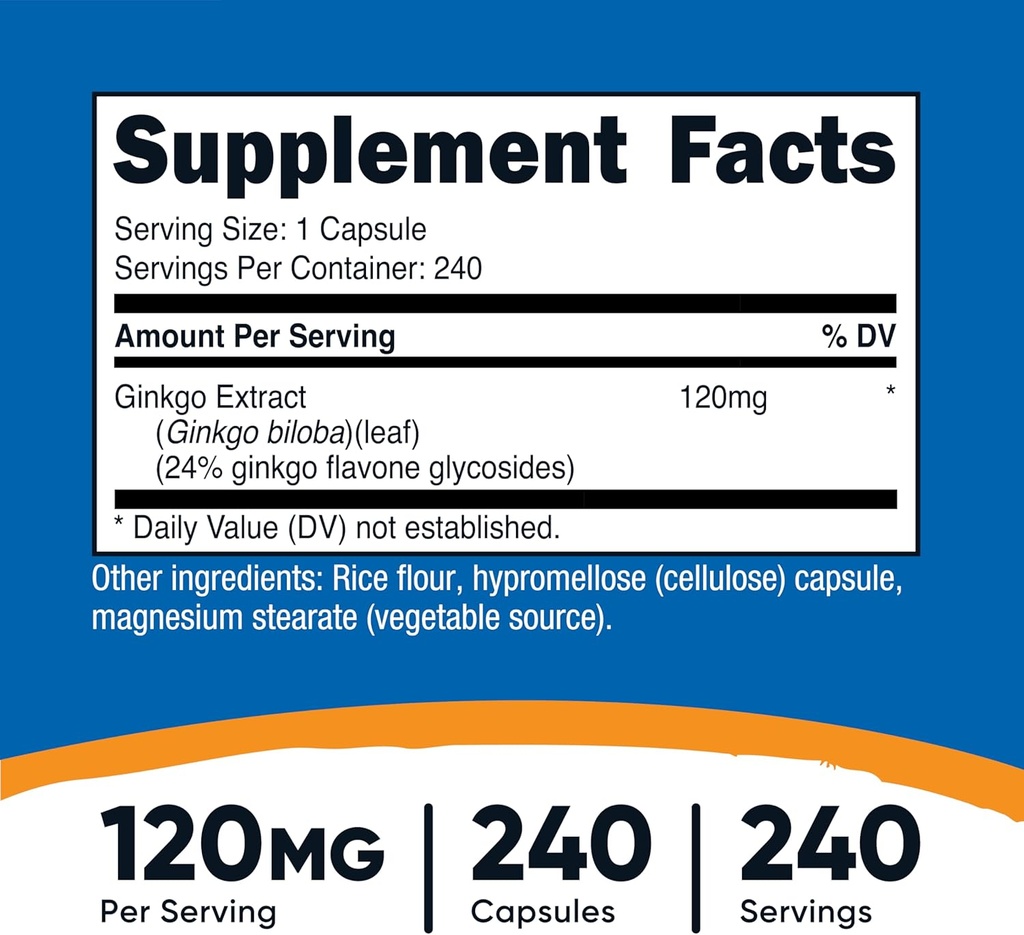 Nutricost Ginkgo Biloba 120mg; 240 Capsules (3 Bottles) 3