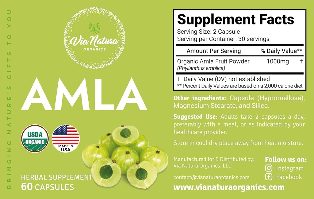 Amla Capsules 1000mg | Organic Herbal Supplement | Natural Source of Vitamin C | 60 Capsules 3