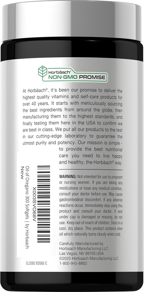 Horbäach Oregano Oil | 4000mg | 300 Softgel Capsules | Naturally Occurring Carvacrol Pills | Non-GMO and Gluten Free Extract Supplement 4