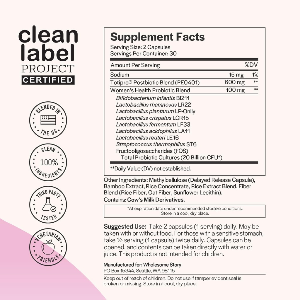 Postbiotic and Probiotics for Women Digestive Health & Vaginal Nutritional Supplements | 20 Billion CFU | 10 Billion CFU Per Capsule | 8 Unique Strains Per Serving | Delayed Release | 30 Servings 3