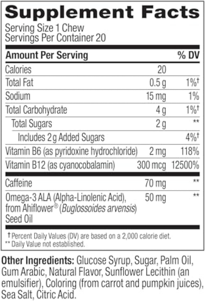 OLLY Energized Thinker Brainy Chews, 70mg of Caffeine, Vitamin B12 & Omega-3, Energy Supplement, Tropical Flavored, Vegetarian, 20 Count 6