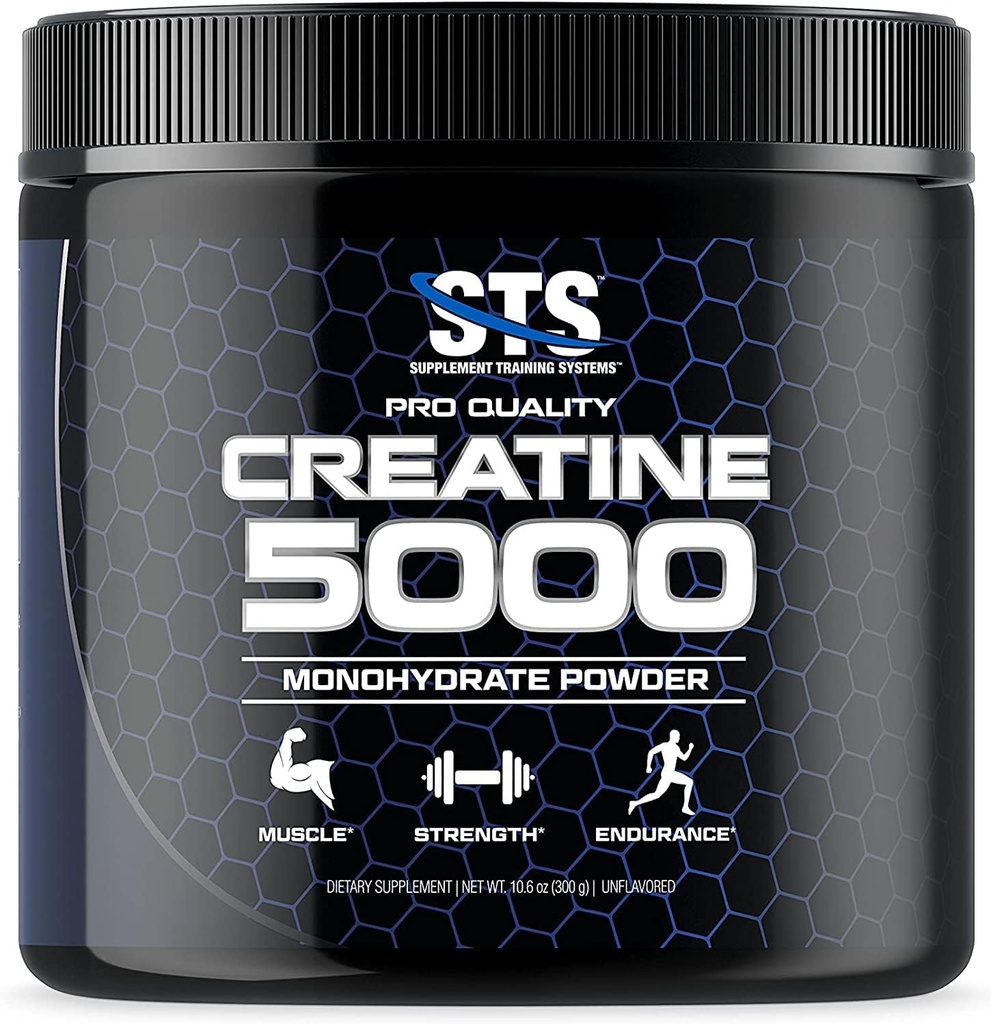STS Creatine 300 Grams - 100% Pure Raw Creatine Monohydrate Powder, Pre-Workout, Post-Workout, Build Muscle and Stamina - 60 Servings - with Scoop 2