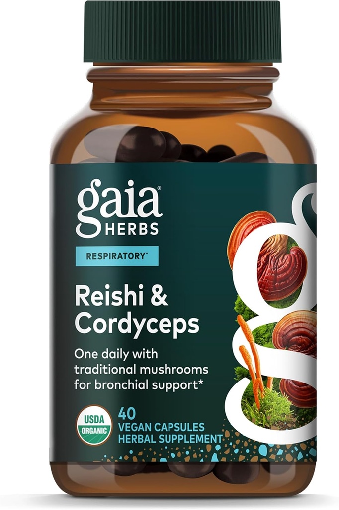 Gaia Herbs Respiratory Mushroom Blend - Immune Support Herbal Supplement to Help Maintain Overall Lung and Respiratory Health - WIth Reishi and Cordyceps* Mushrooms - 40 Vegan Capsules (40-Day Supply) 2