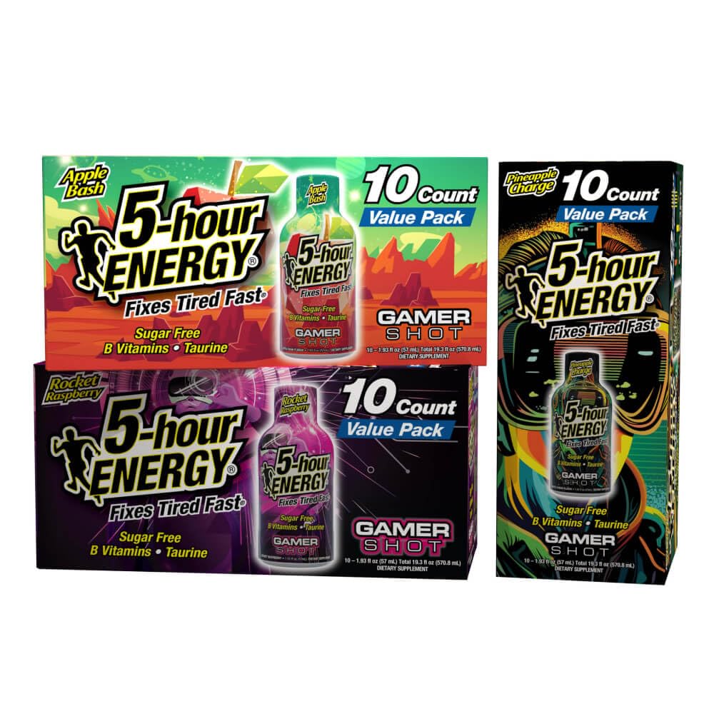 5-Hour Energy Gamer Shots Variety Pack, 30 Count (1.93 fl oz) - Extra Strength Apple Bash, Rocket Raspberry, Pineapple Charge Flavors 2