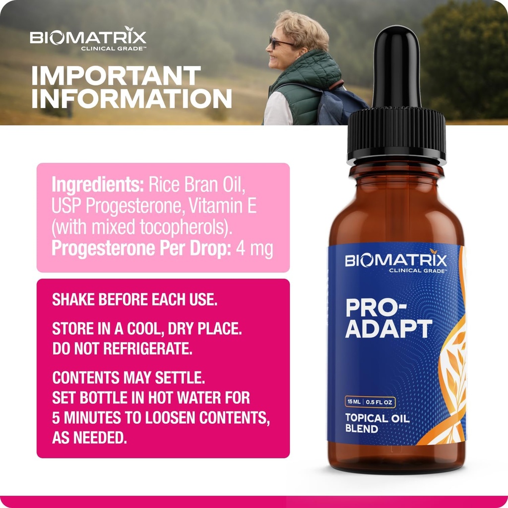 BioMatrix Progesterone, Micronized with Rice Bran Oil and Vitamin E | Bottle is 1/3 Full by Design Pro-Adapt 15 ml | 30-60 Day Supply 5