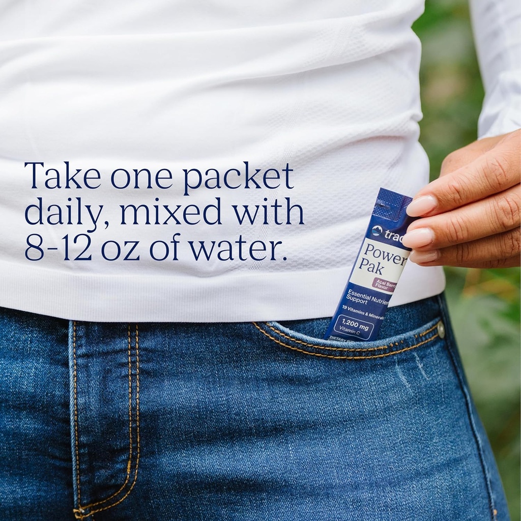 Trace Minerals Power Pak Multivitamin and Multimineral Packets - Electrolyte Support - 1200 mg Vitamin C Plus 70 Acai Berry Flavor - Pa60 ckets 5