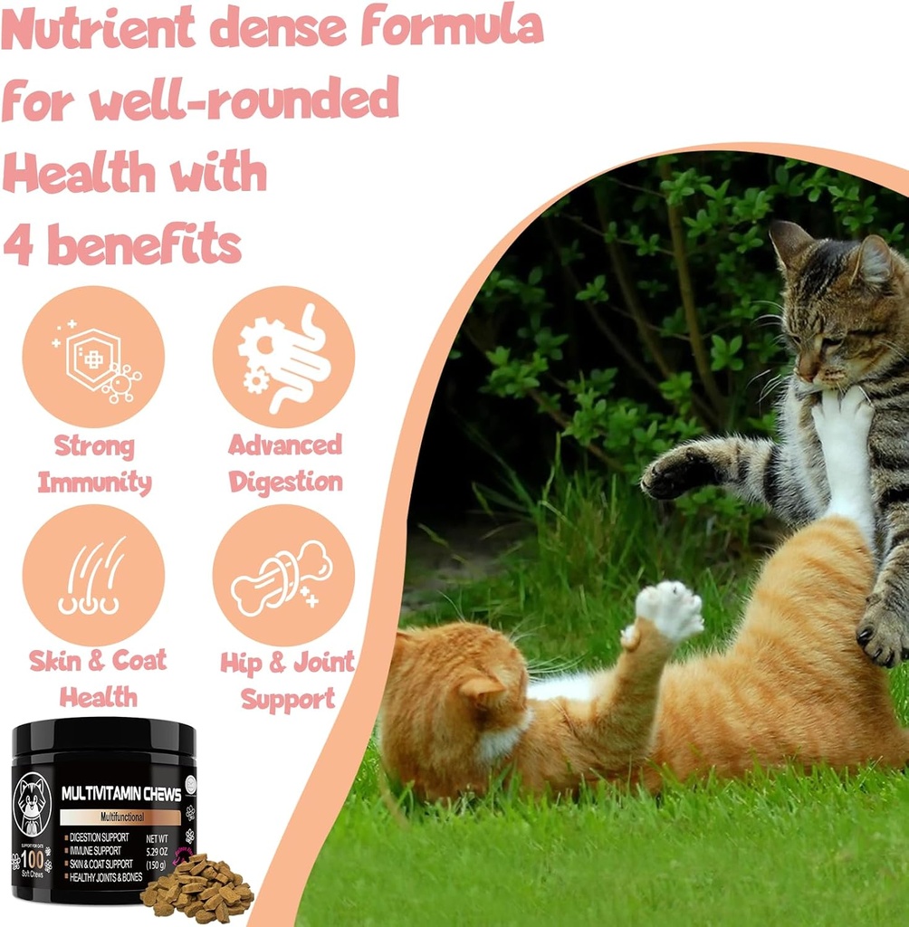 V-EST Cat Multivitamin Multifuncional– Supports Immune System, Joint Health & Skin Wellness – Healthy Treat for Indoor Cats –Easy-to-Chew Tablets – Vitamins for Cats 3