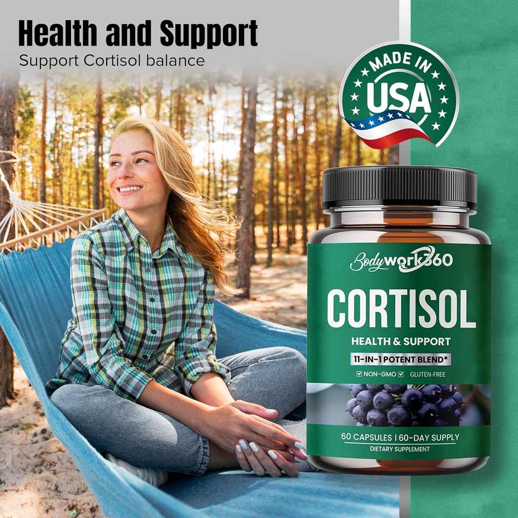 Cortisol Health & Support for Hormone Balance, Sound Sleep, Focus, Mood & Stress support - Contains Ashwagandha, L-theanine, Rhodiola Rosea Root Extract - Gluten free, Vegan, Non-GMO - 60 capsules. 5