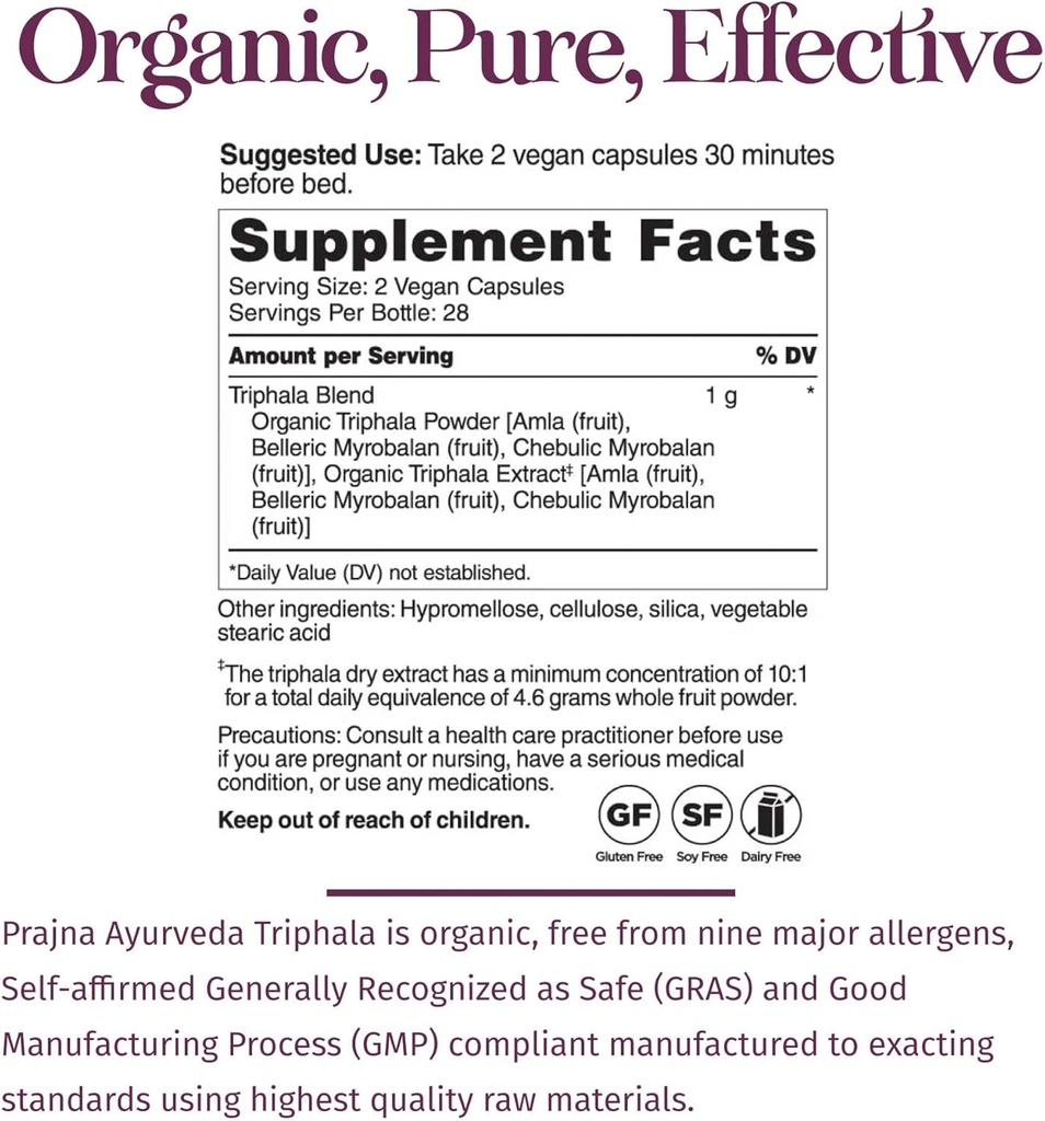 Dr. Chaudhary’s Prajna Ayurveda Triphala with Amla, Haritaki & Bibhitaki is a Rejuvenating Formula that is Traditionally used for Proper Digestion & Elimination, Vegan, Gluten-Free, Soy-Free, Organic 3