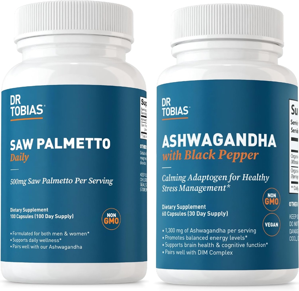 Dr. Tobias Saw Palmetto Supplement and Ashwagandha Capsules, Support Hormonal Health for Women & Men, Resilience & Balance Supplements, Non-GMO 2