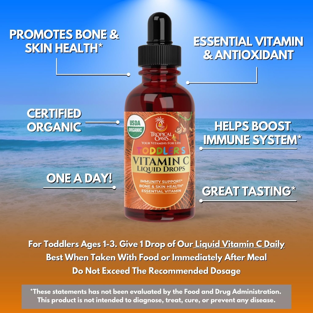 USDA Organic Toddler Vitamin C Drops | Organic Vitamin C Liquid Drops for Toddlers & Babies Ages 1-3 Years | Supports Healthy Immune System | Vegan | Non-GMO | Gluten Free | 60 Servings 5
