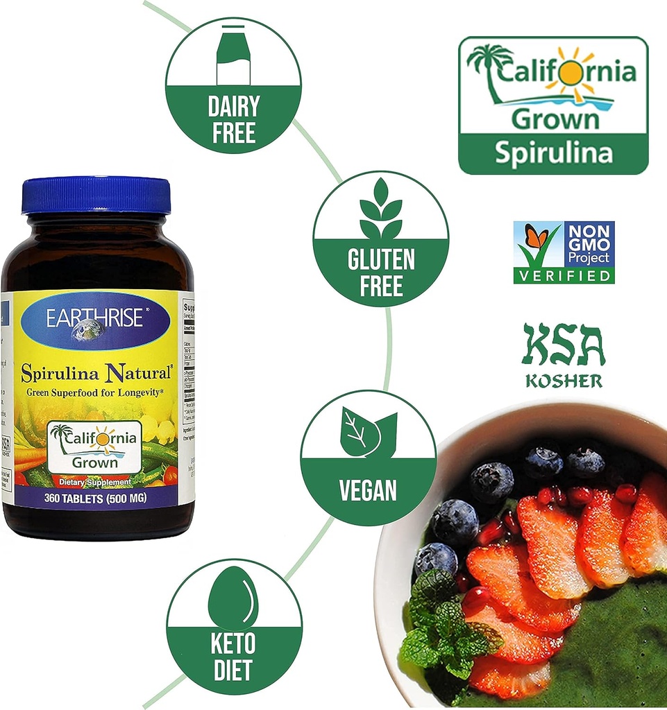Earthrise Spirulina Natural, 360 Tablets 500mg 3