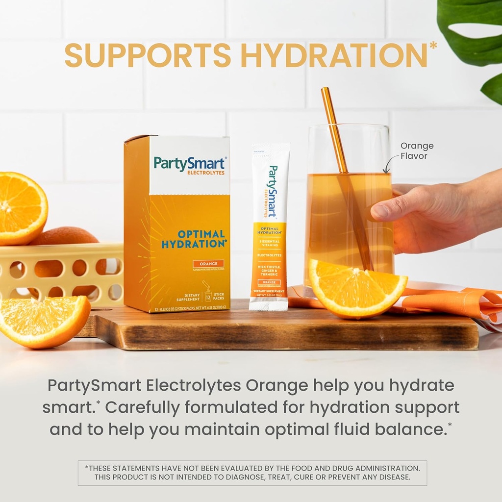 Himalaya PartySmart Orange Electrolytes Powder Packets, 12 Count, Supports Hydration, Rehydrate with Sodium & Potassium, Vitamin C & More, Antioxidant Recovery Blend Milk Thistle, Ginger & Turmeric 3