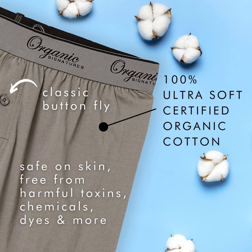 Organic Signatures Men's Boxers 100% Organic Cotton, Soft Boxers for Men, 3-Pack 4