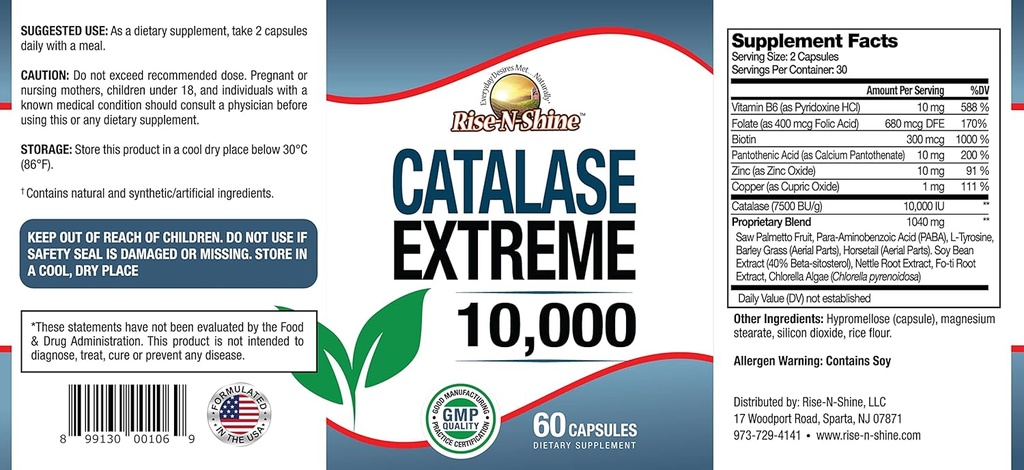 Rise-N-Shine Catalase Extreme Supplement 10,000 with Saw Palmetto, Biotin, Fo-Ti, PABA - Hair Supplements for Strong Hair - 1440 Capsules - Pack of 24 (24-Month Supply) 3