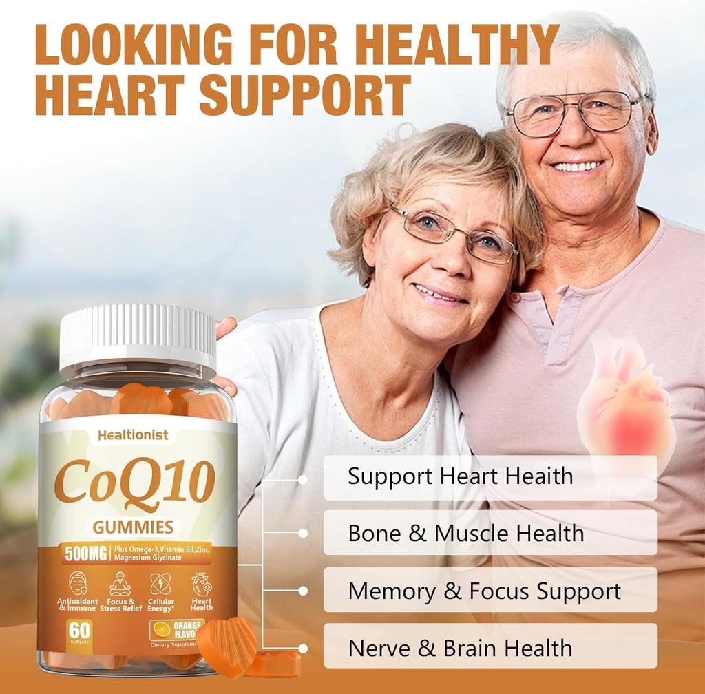 2 Pack 500MG Coq10 Gummies - 3X Better Absorption, Plus Omega-3, Magnesium, Vitamin B3 & Zinc - Coenzyme Q10 Supplements for Heart Health, Cellular Energy & Antioxidant, Vegan, 120 Counts 5