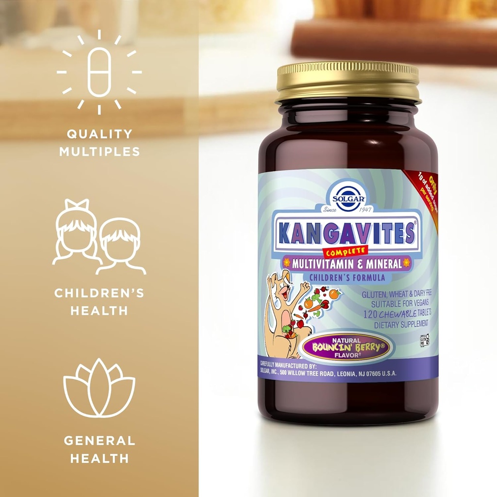 Solgar Kangavites, Bouncin’ Berry Flavor - 120 Chewable Tablets - Complete Multivitamin & Mineral Formula for Children - Vegan, Gluten Free 5