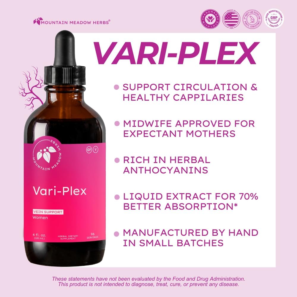 Mountain Meadow Herbs Vari-Plex - Natural Vein Support for Women, Promotes Healthy Circulation, Capillary & Vein Health, Fast-Acting Liquid Herbal Extract 4oz 3