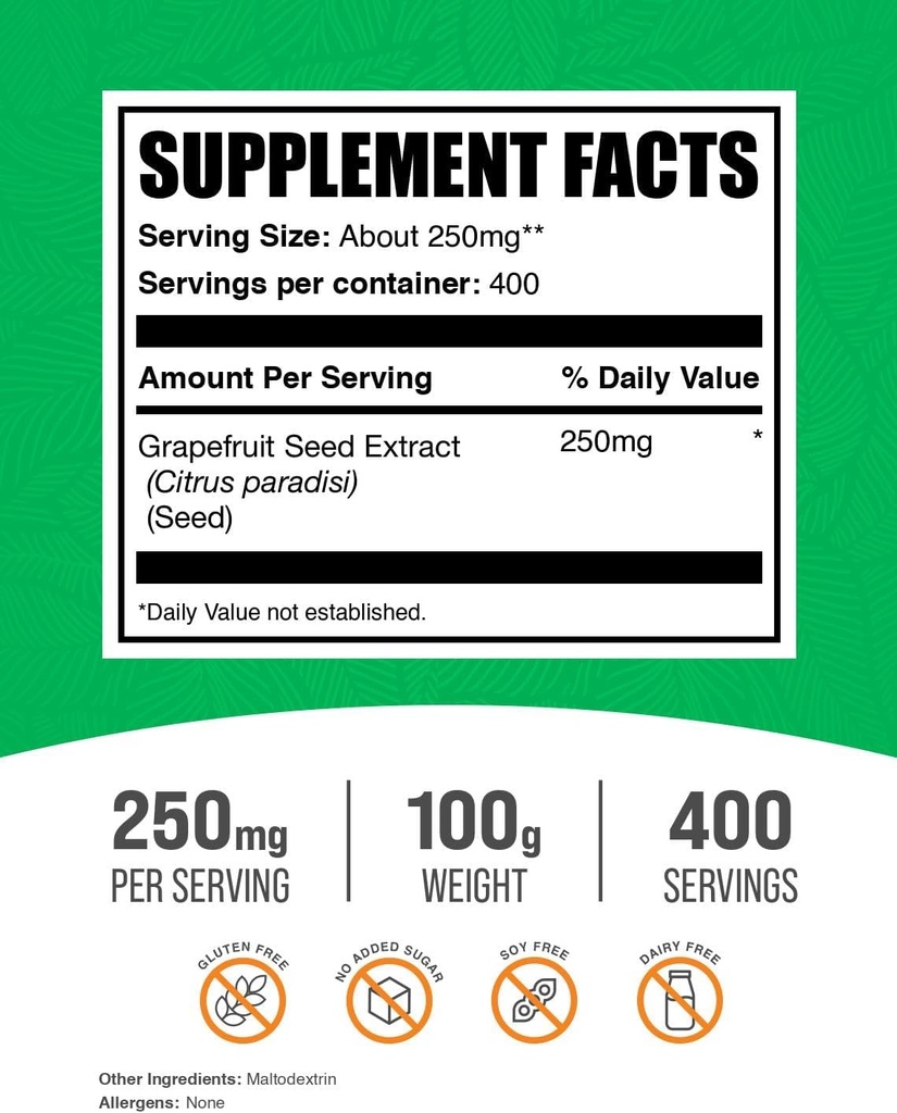 BulkSupplements.com Grapefruit Seed Extract Powder - Grapefruit Seed Supplements, Antioxidant Source - Herbal Supplement, Gluten Free, 250mg per Serving, 1kg (2.2 lbs) (Pack of 1) 3