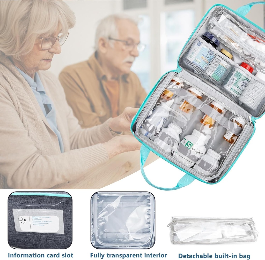 BAGSFY Medicine Bag for Traveling, Pill Bottle Organizer Storage, Large Medication Travel Case, Pills Box for Vitamin, First Aid Kit Bags Empty. (Comes with Weekly Pill Organizer) 6