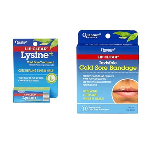 Quantum Health Lip Clear Lysine+ Cold Sore Treatment Ointment, Transparent, 0.25 Ounce, Lip Clear Invisible Cold Sore Bandage |Non-Medicated|12 Count 2
