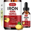 Liquid Iron Supplement voor vrouwen en mannen ijzer druppels ijzer supplementen voor bloedarmoede met folaat, vitamine C, B12 voor rode bloedcel ondersteuning-pijnappel smaak, 2 Fl Oz