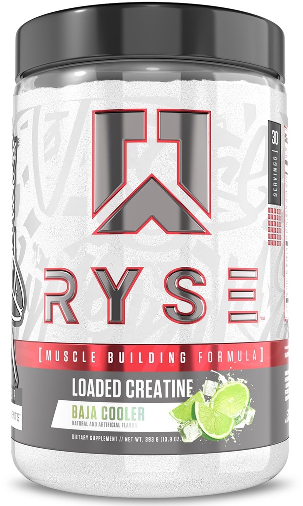 RYSE Creatine chargée pour les hommes et les femmes - Baja Cooler - Formule de construction musculaire avec 3 formes d'électrolytes, Betaine Anhydre et Peak ATP - Support de force, de puissance et d'endurance - 30 portions