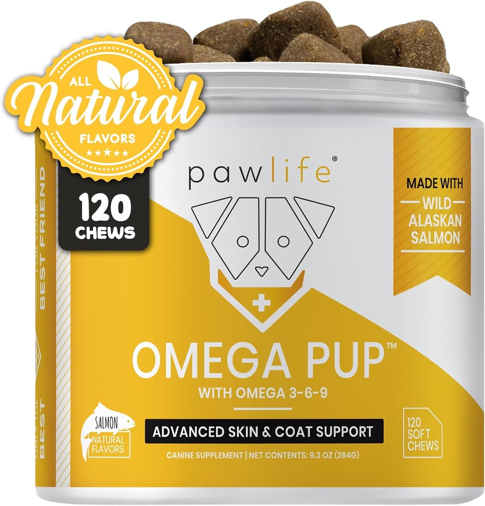 Hond Visolie Supplementen - 120 Omega 3 Visolie Hond Vitaminen, Veterinair Geformuleerd Jeuk Relief voor Honden, Natuurlijke Omega 3 Visolie voor Honden, Hondenhuid en Coat Supplement (Salmon Flavor)