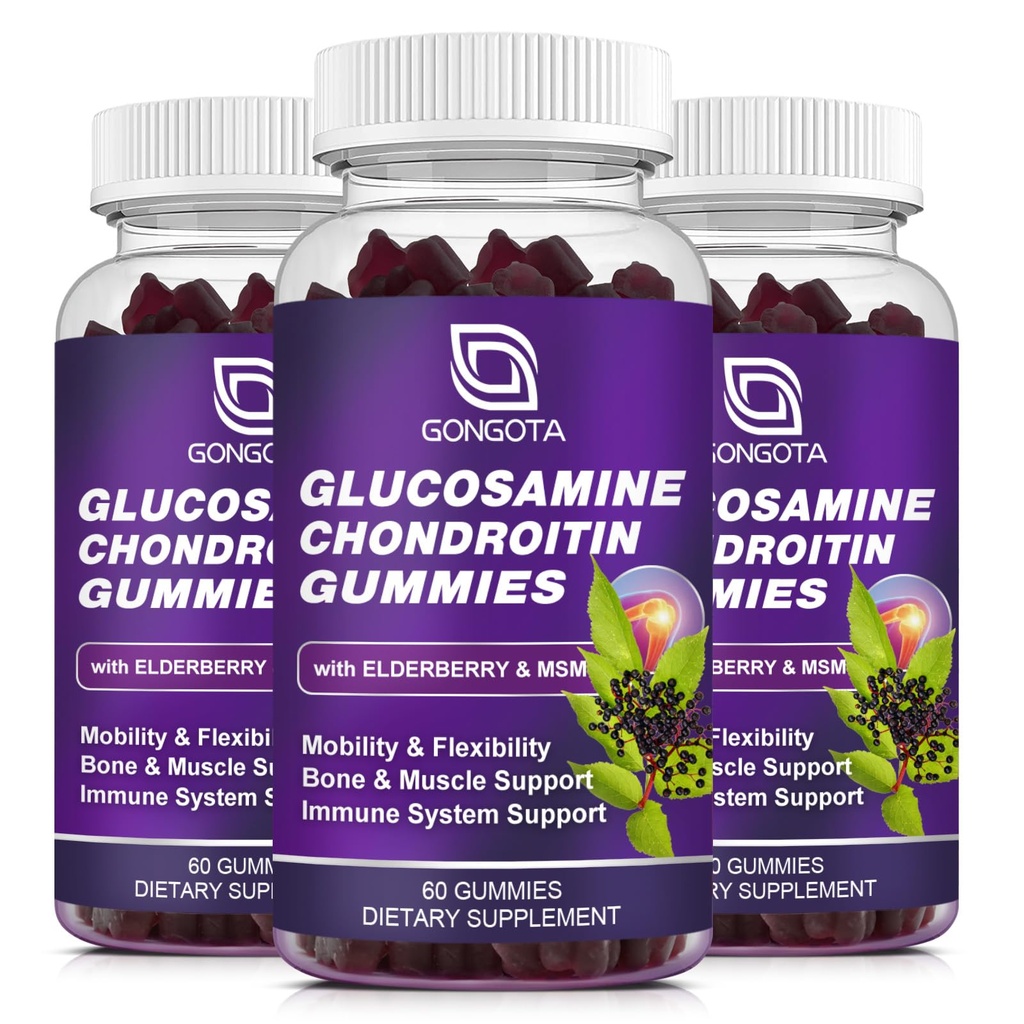 Glucosamine Chondroitin Gummies - 2-pack, extra sterkte 1500mg Glucosamine met MSM & Vlierbes, flexibiliteitsondersteuning, beste cartilage & Immune Support Supplement voor mannen en wol - 180 Gummies