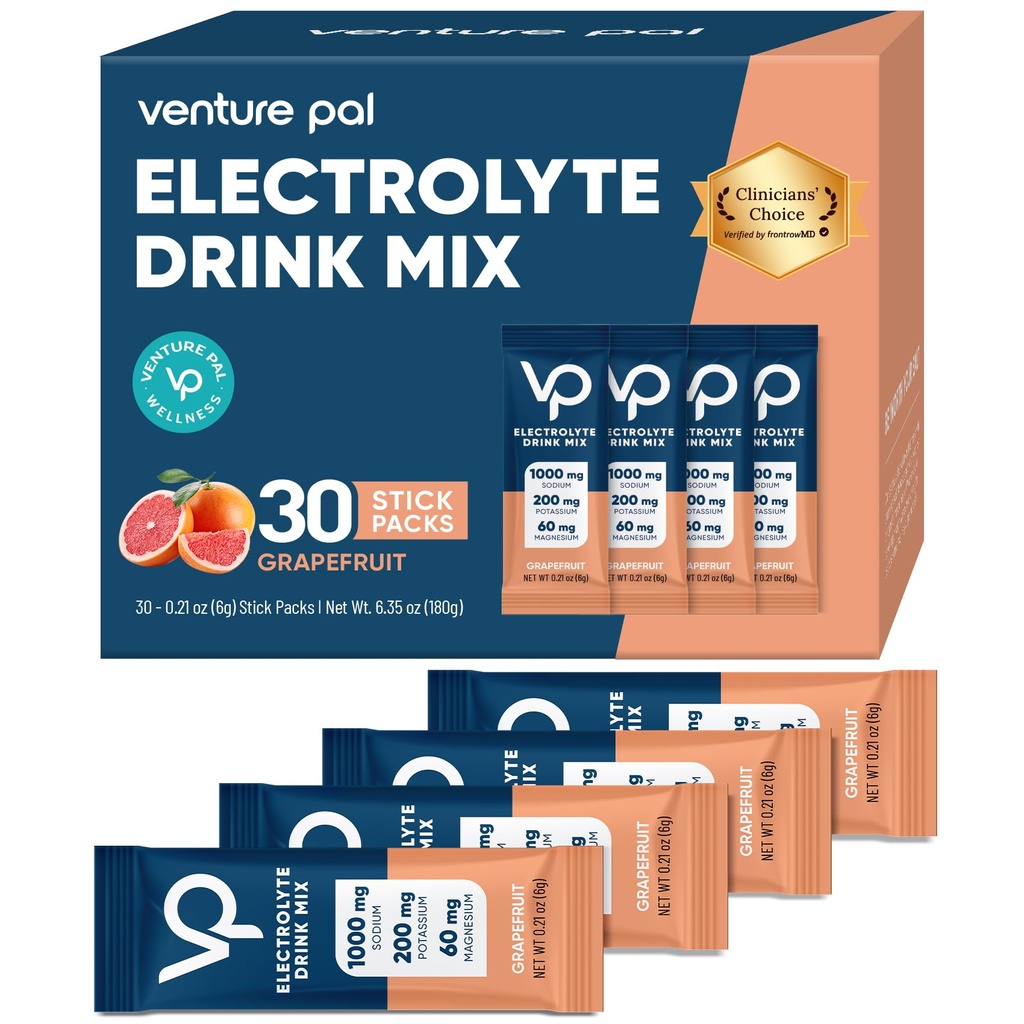 Venture Pal Hoge Natrium Suiker Vrij Electrolytes Poeder Pakket - Hydratatie Pakjes met Vitamine, Natrium en Kalium . . Zero Calorieën . . Vegan, Keto & Paleo Vriendelijke Electrolyte Drink Mix - 30 Sticks