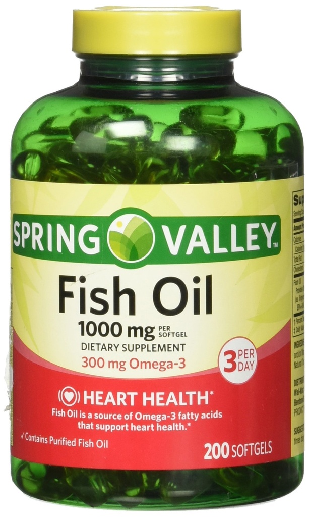 Spring Valley Alle Natuurlijke Visolie Hartgezondheid 1000 Mg/300 Mg Omega-3 200 Zachte Gel