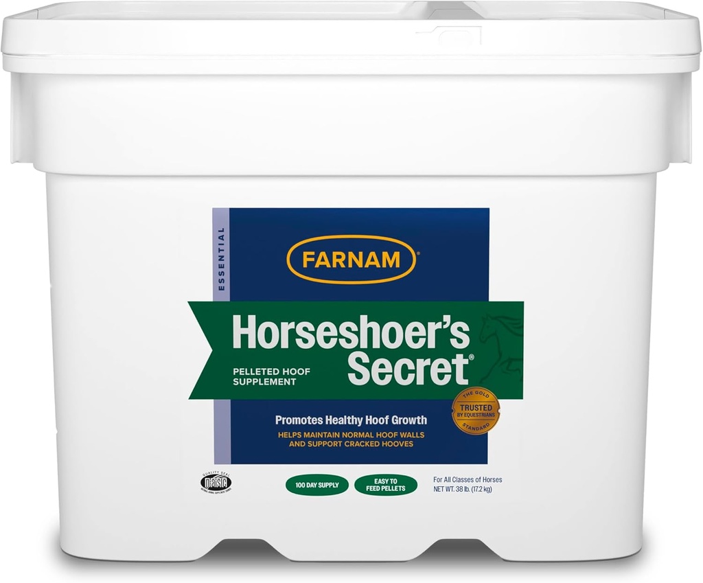 Farnam Horseshoer's Secret Pelleted Hoof Suppléments, favorise la croissance saine des sabots, maintient les murs de sabots et soutient les sabots cassés, 38 lbs., 100 jours d'approvisionnement