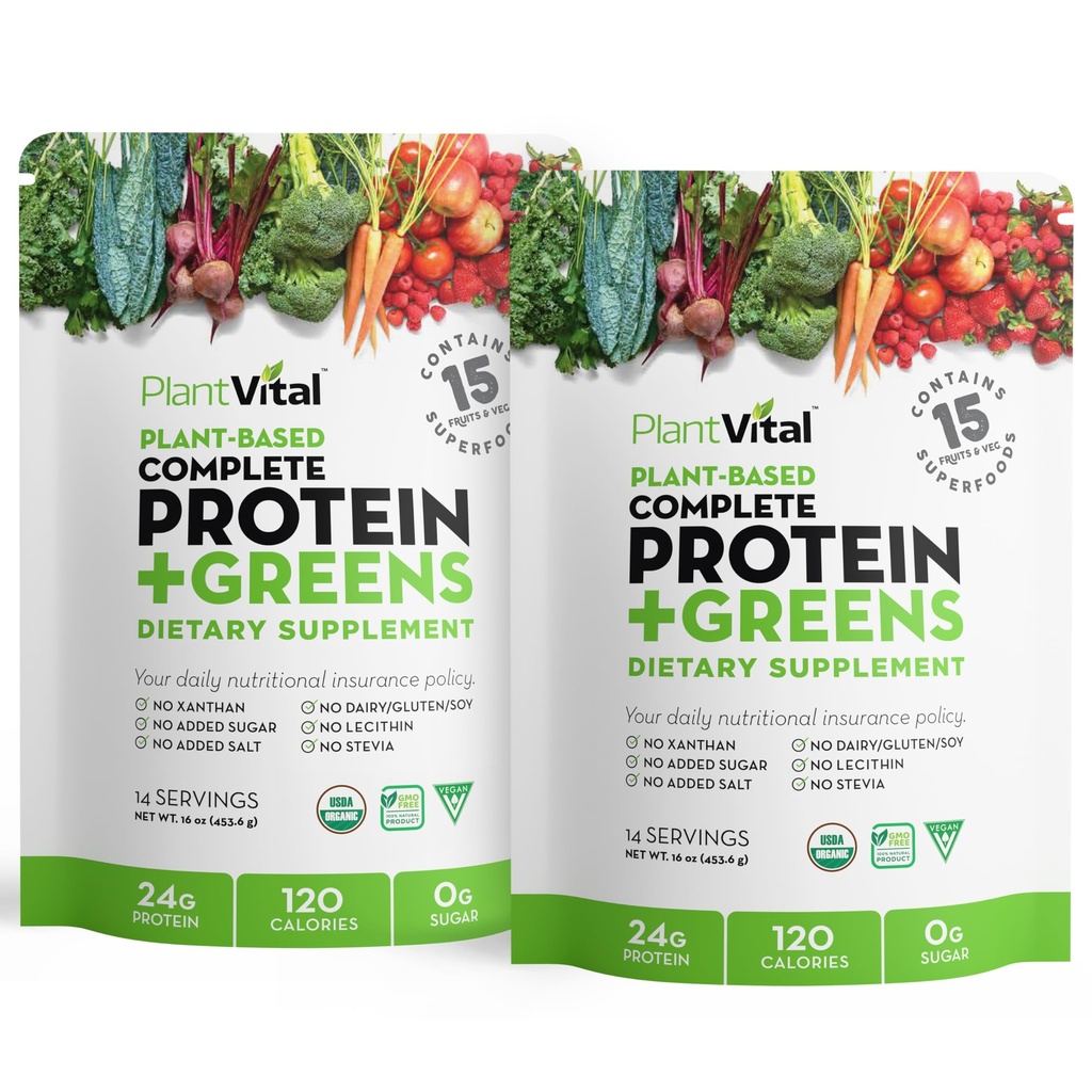 Plantvital Unflavored Organic Vegan Protein Powder - 15 Superfoods, Veggies en Probiotica - Organic Plant-Based Protein Powder - All B