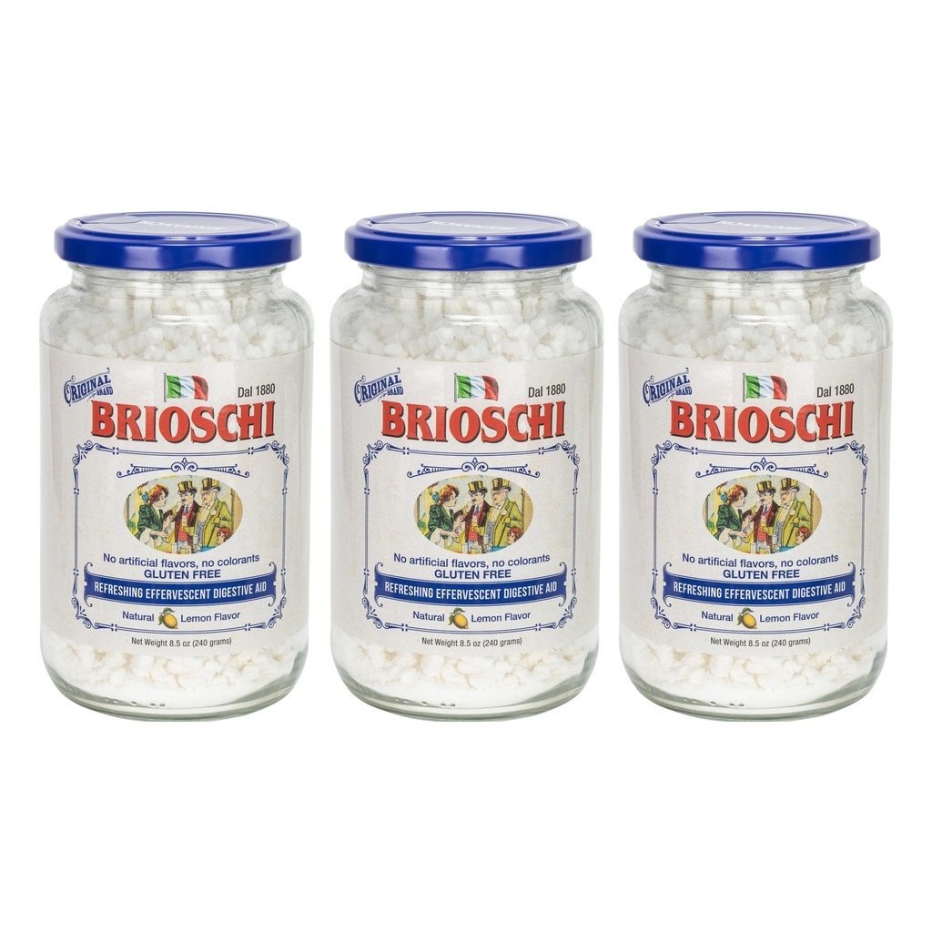Brioschi [Pack 3 Italiaanse Citroen Flavored Verfrissende Bruisende Bruisende Hulp, Hartbranden, Gestoorde Maag, Acid Indigestie Glutenvrij, Geen Kleurstoffen, Geen Artificial Flavors