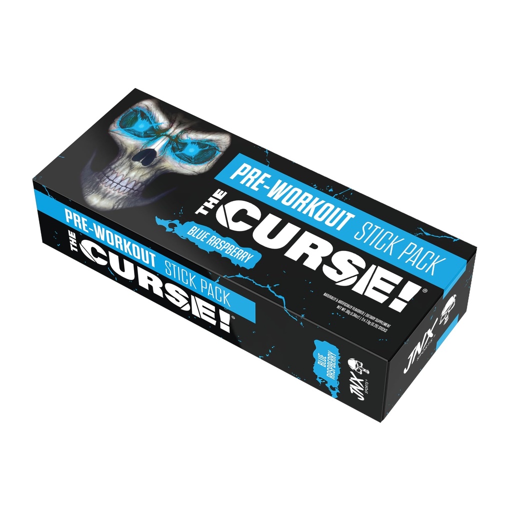 JNX SPORTS La Malédiction ! Poudre de pré-entraînement pour hommes et femmes, caféine, bêta-alanine, créatine, L-Citrulline, 5 portions, Blue Raspberry Flavor – Boost Energy, Strength & Focus