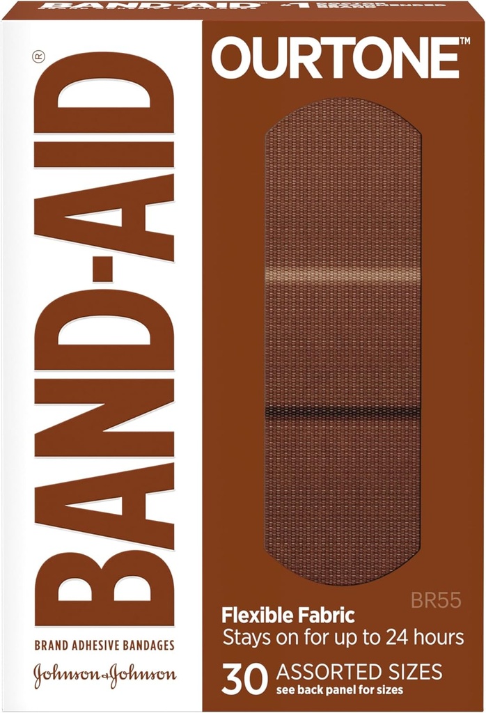 Band-Aid merk Ourtone hechting Bandages, Flexibele Bescherming & Care of Minor Cuts & Scrapes, Quilt-Aid Pad voor pijnlijke wonden, BR55, Assorted Sizes, 30 ct
