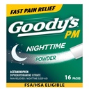 La poudre nocturne de Goody, soulagement de la douleur et aide au sommeil avec l'acétaminophène et la diphénhydramine Citrate, sans caféine, 16 comtes