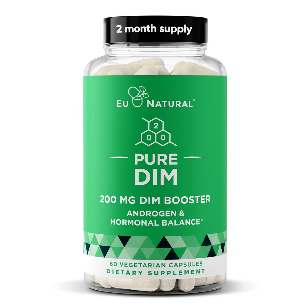 Supplément DIM Pure 200 Mg pour les femmes ou les hommes – Supplément d'équilibre hormonal estrogène pour l'énergie, la fatigue, le stress, la ménopause, les éclairs chauds – BioPerine de biodisponibilité améliorée – 60 Capsules Vegan Soft