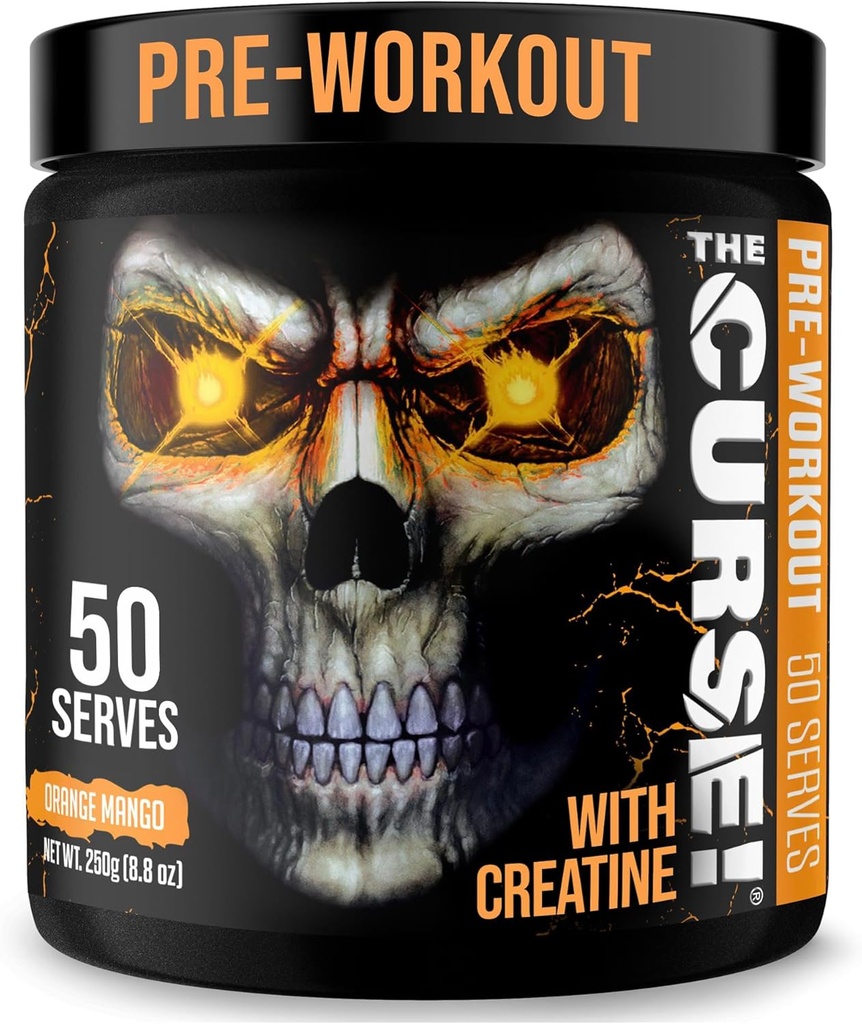 JNX SPORTS La Malédiction ! Poudre de pré-entraînement pour hommes et femmes, caféine, bêta-alanine, créatine, L-Citrulline, 50 portions, orange mango-arôme – Boost Energy, Strength & Focus